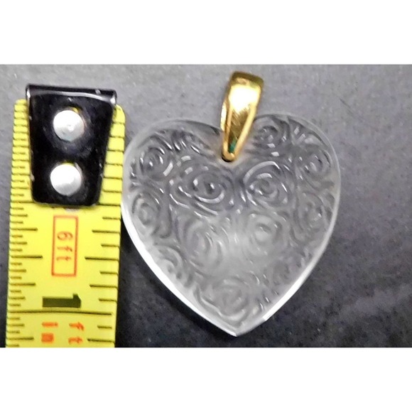 Lalique Clear Etched Rose Crystal Heart Pendant - Picture 4 of 5